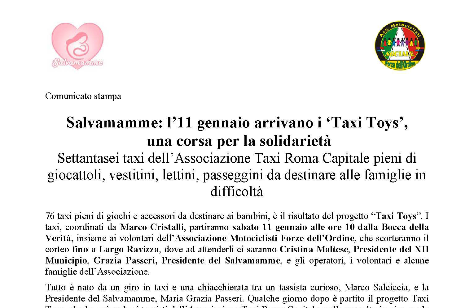 11 gennaio: arrivano i "TAXI TOYS"