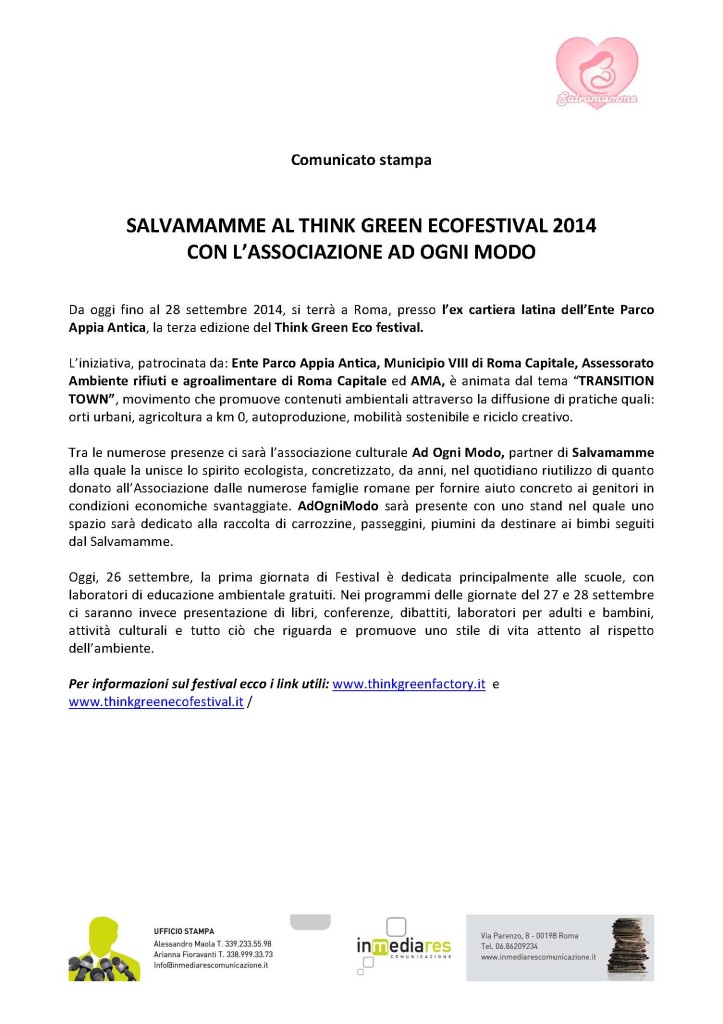 COMUNICATO SALVAMAMME ECOFESTIVAL