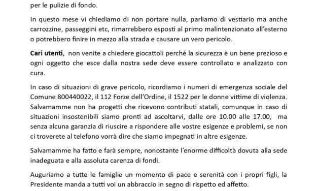 Ordine di servizio del mese di agosto per le famiglie donatrici e per le famiglie utenti!